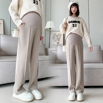 8087 # 3XL 4XL Осенне-зимние кашемировые брюки для беременных, широкие Свободные прямые брюки для живота, одежда для беременных женщин, беременность