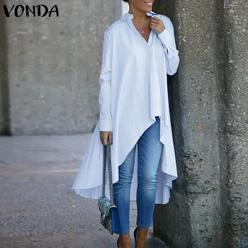 Асимметричная блузка Женская Повседневная блузка с нерегулярным подолом Рубашки для вечеринок VONDA 2022 Осенние богемные топы с длинным рукавом Blusas