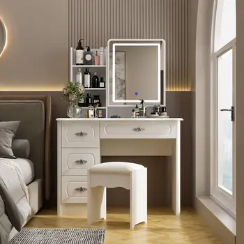 Большой туалетный столик с раздвижным зеркалом с подсветкой, туалетный столик для макияжа 39,4 