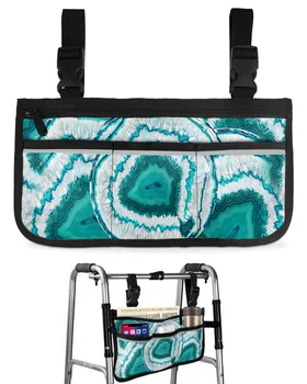 Винтажный подлокотник для инвалидной коляски цвета морской волны с текстурой агата, боковое хранилище, несколько карманов со светоотражающими полосками, подвесная сумка для хранения детской коляски