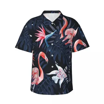 Гавайская рубашка с 3D принтом Flamingos, мужская одежда, свободные дышащие мужские рубашки, Летняя мужская рубашка, мужская одежда с коротким рукавом