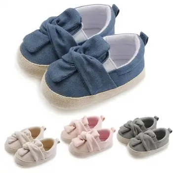 Дышащая обувь на мягкой подошве для малышей, нескользящая обувь на плоской подошве с бантом для малышей