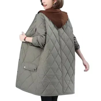 Европейская станция Большого размера, новое хлопчатобумажное пальто с капюшоном, толстая хлопчатобумажная куртка, модная свободная женская одежда, длинное пальто