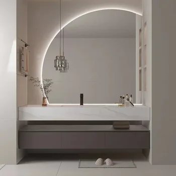 Каменная плита Встроенное Полукруглое Зеркало В шкафчике для ванной Комнаты, Умывальник для умывания, Комбинация шкафчиков для умывания
