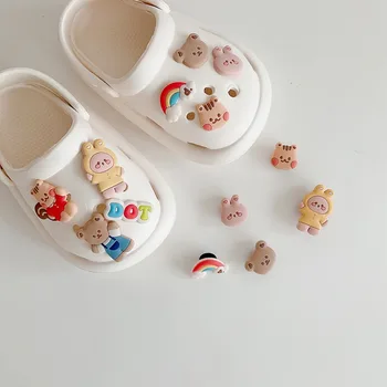 Корейская детская пляжная обувь, домашние тапочки, тапочки с милым медведем, кроликом, белкой, детская обувь с дырочками, нескользящая подошва из ЭВА, мультфильм с мягкой подошвой