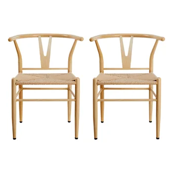 Кресло на поперечных рычагах Springwood, 2 комплекта, легкая натуральная отделка, стальной каркас, веревочное сиденье натурального цвета