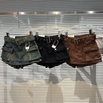 Новая осенняя коллекция PREPOMP 2023, Пояс с большими карманами, джинсовые шорты, Юбка, женские короткие джинсы GL211