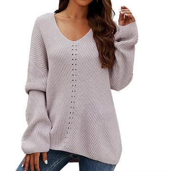 Новый осенний свитер 2023 для женщин, вязаный топ, Классические Базовые Женские пуловеры с V-образным вырезом, свитера, Мягкие вязаные джемперы для девочек, уличная одежда