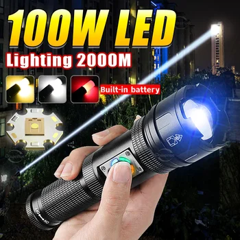 НОВЫЙ Самый Мощный светодиодный фонарик 100 Вт Белый Лазер Тактическая Вспышка USB Перезаряжаемый фонарик Лампа дальнего действия Кемпинг Фонарь