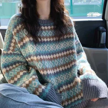 Осенне-зимний новый женский свитер Lingge Design Sense, трикотаж для маленькой группы, ретро-повседневный ленивый стиль