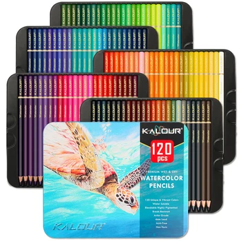 Профессиональные акварельные карандаши KALOUR 120, Artist Draw Paint Sketch Pen, набор цветных карандашей для раскрашивания, растушевки и наслоения