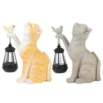Солнечная лампа для маленького кота, Садовая статуя кота из смолы, Милый Мини-кот, Уличный фонарь, Солнечная Уличная Статуя, светильник для дворовой дорожки, балкона