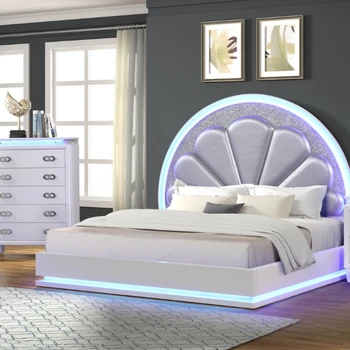 Спальный Гарнитур Perla King 5-N Pc с туалетным столиком LED из дерева Молочно-белого цвета