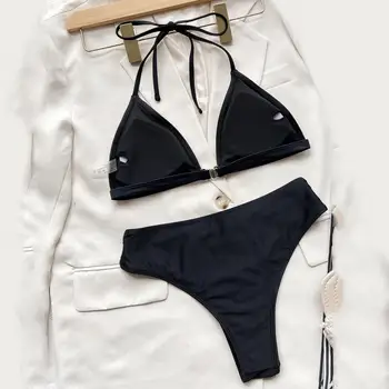 1 Комплект женского купальника с мягкой дышащей подкладкой, бикини на бретелях и без спинки, пляжная одежда для лета