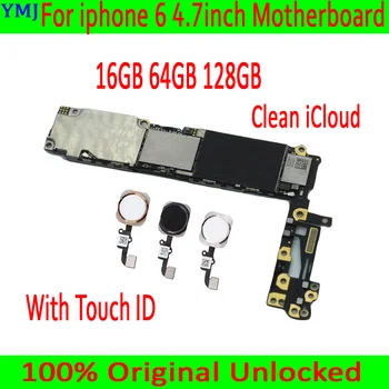 100% Протестировано Для iphone 6 4,7-дюймовая Материнская плата с Touch ID / без него, оригинальная разблокированная Материнская плата с полным набором чипов и система ios, бесплатный iCloud