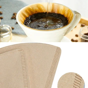 100шт Фильтровальной бумаги для кофе из необработанной древесной массы, фильтровальная бумага ручной стирки, Веерообразный конусный фильтр, фильтровальная бумага для кофейника