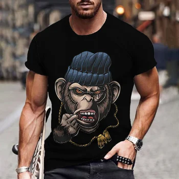 2023 футболки с 3D принтом обезьяны, осенний тренд, универсальный топ с короткими рукавами и круглым вырезом, повседневная уличная одежда, мужская футболка y2k
