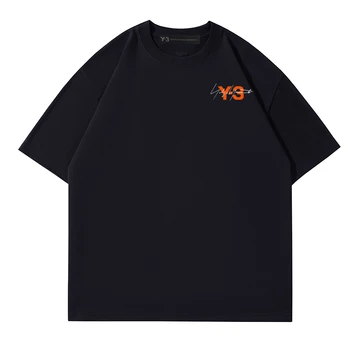 23SS Летние футболки Yohji Yamamoto Joint С фигурным принтом, Японская мода Y-3, Круглый вырез, Короткий рукав, Мужской И женский топ