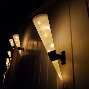 2шт Солнечных ламп RGB Белый Теплый светодиодный Настенный светильник Art Torch Водонепроницаемый Наружный Светильник для крыльца Украшение домашнего сада для балкона Патио