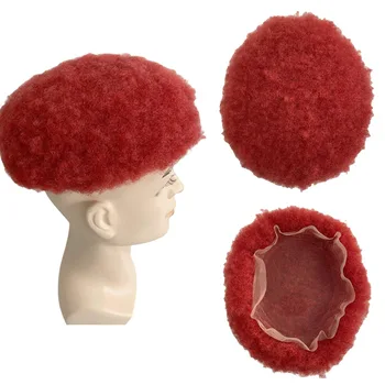 6 дюймов Замена человеческих волос малайзийской девственницы 4 мм Красный парик в африканском стиле 8x10 с полной шнуровкой для мужчин
