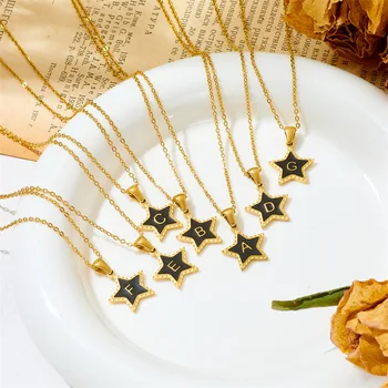 ALTERA Новая Звезда моды A-Z Ожерелье с буквенными инициалами для женщин, Золотое ожерелье с черным кулоном из нержавеющей стали, Именной Ювелирный подарок