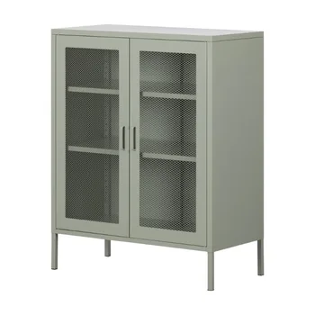 Crea, современный двухдверный шкаф с металлической сеткой, зеленый шалфей