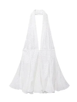 TRAF 2023 Летнее новое женское платье с вышивкой, праздничное мини-платье без рукавов с открытой спиной, повседневное платье с глубоким V-образным вырезом для хай-стрит