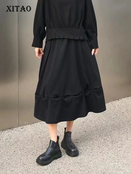 XITAO, повседневная юбка трапециевидной формы в складку, однотонная, простая, свободная, женская осенняя уличная модная универсальная Новая юбка DMJ2676