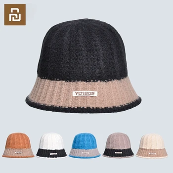 Youpin Новая Зимняя шапка для женщин, Вязаная Корейская шапочка, Толстая шапка-тюбетейка, Осенние уличные теплые Уличные кепки, Женская уличная шапка