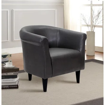 Акцентное кресло-ковш из искусственной кожи Mainstays, Карбоновые стулья для гостиной серого цвета