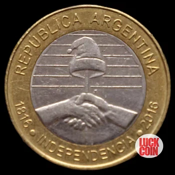 Аргентина 2 песо 200-летие независимости, двухцветная монета 24,5 мм, Старая монета Америки, год выпуска Случайный 100% Оригинал