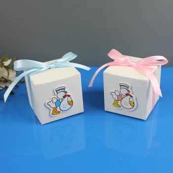 Белая подарочная коробка с открыткой с птицей и лентой, бумажные коробки для конфет, упаковка для мальчиков и девочек, детский душ, вечеринка в честь дня рождения.