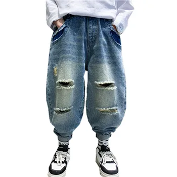 В стиле MODX, крутые Джинсы для мальчиков с дырками, Новая мода Для детей, детские джинсовые брюки, подростковые джинсовые брюки 5 7 9 11 13 14