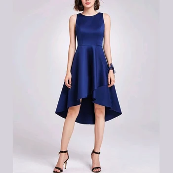 Вечернее платье с круглым вырезом и высокой посадкой, простое платье трапециевидной формы королевского синего цвета без рукавов длиной до колен, вечернее платье для коктейля