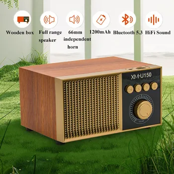 Винтажное FM-Радио Портативный Деревянный Bluetooth 5,3 Динамик Беспроводной Громкой Связи Hi-Fi Музыкальный Плеер Поддержка USB/TF/AUX/TWS Перезаряжаемый