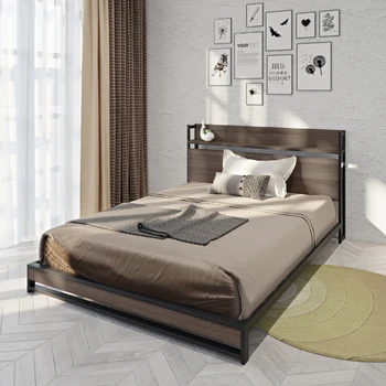 Двуспальная кровать на платформе с розеткой, конструкция быстрой сборки для внутренней мебели для спальни