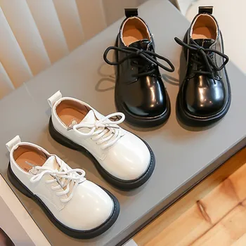 Детская обувь-Оксфорд На шнуровке, Кожаная Обувь для Детей, Кроссовки, Черная Повседневная Обувь, Белые Туфли с перфорацией типа 