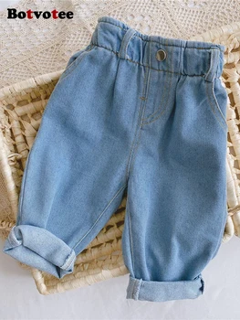 Джинсы-шаровары для маленьких мальчиков и девочек, детские штаны для малышей, Однотонные брюки для мальчиков, модные детские брюки, одежда 2023 года, эластичный пояс