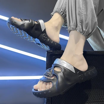 Дизайнерские Мужские тапочки, Персонализированные Летние уличные тапочки в стиле панк 2023 года, пляжные нескользящие мужские сандалии на платформе с толстой подошвой