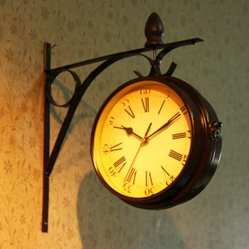 Европейские ретро двухсторонние настенные часы, двухсторонние подвесные часы, украшение для дома в гостиной, кварцевые настенные часы с бесшумной иглой