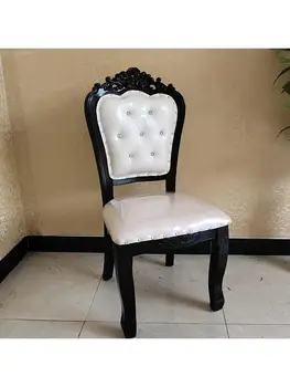 Европейский обеденный стул из цельного дерева, одноместный стул для ресторана отеля, мягкая сумка, ткань, кожа, маникюрная спинка, туалетный столик