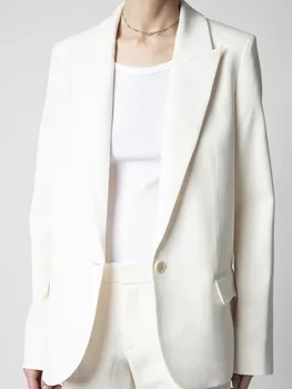 Женский Блейзер с разрезом по бокам сзади, смешанный с уксусом, Кардиган на одной пуговице, длинный рукав, женский прямой костюм, пальто, Осень 2023 г.