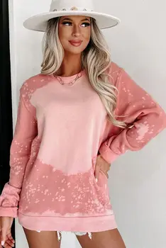 Женский свитер Осень/ Зима 2023, розовый, Элегантный Модный повседневный топ с длинным рукавом и круглым вырезом с принтом.