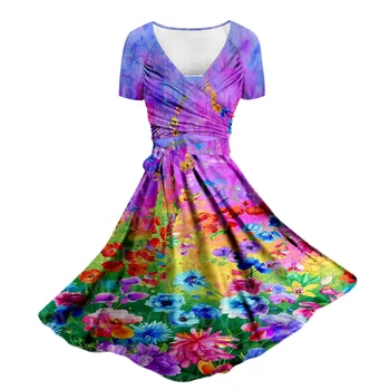 Женское летнее платье из двух частей с цветочным рисунком, платье с карманами с 3D принтом, женские платья 03