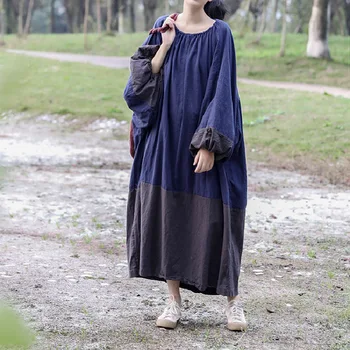 Женское хлопковое льняное платье с рукавом 