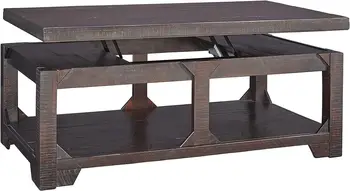 Журнальный столик с прямоугольной подъемной столешницей в деревенском стиле, потертый темно-коричневый