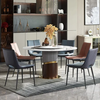 Индивидуальный круглый стол из светлого роскошного шифера с поворотным столом Современная минималистичная Многофункциональная мебель для салона Muebles из мрамора