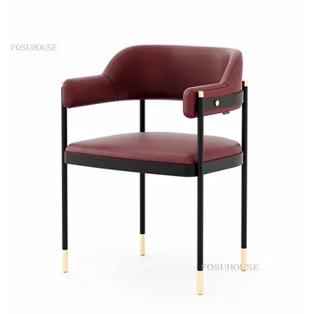 Итальянский минималистичный Железный обеденный стул, креативная мебель для дома, Кожаное обеденное кресло, Роскошное дизайнерское кресло для отдыха и конференций.