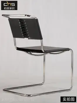 Консольный стул Антикварный обеденный стул с трубкой из нержавеющей стали Простой кожаный стул Bauhaus