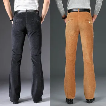 Коричневый, черный, осенне-весенний стиль, мужские коммерческие повседневные вельветовые расклешенные брюки, длинные брюки с расклешенным низом, Бесплатная доставка